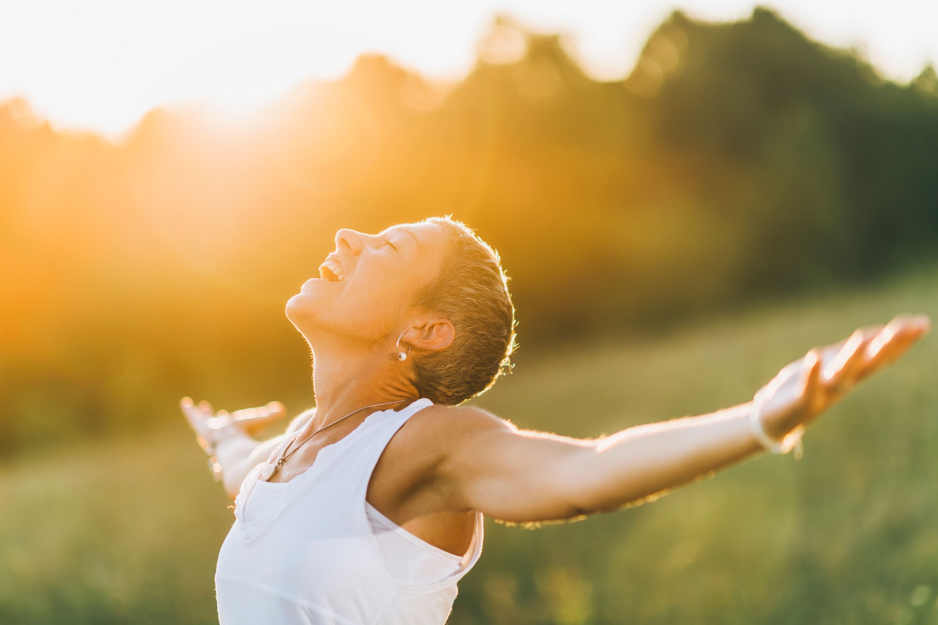 Enlightenment, A Mindful Woman With Open Arms, Nurturing Positive Spiritual Energy